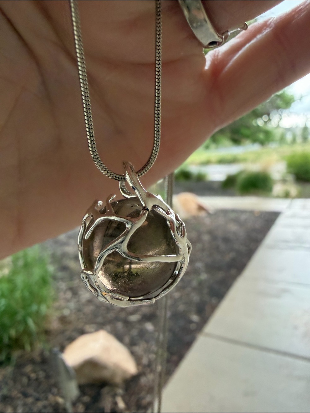 Handmade Smoky Quartz Free Spinning Sphere Pendant..